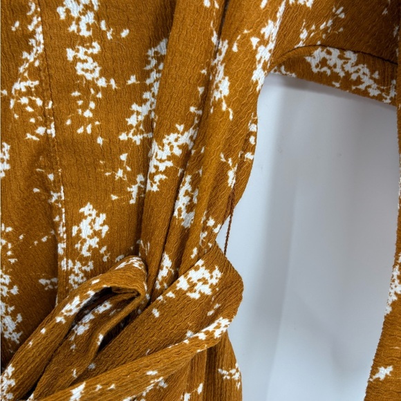 Anthropologie Dolman mustard yellow floral tie waist 3/4 sleeve top blouse xs - Picture 3 of 14